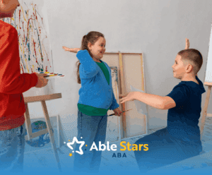 Three children with autism playing with each other