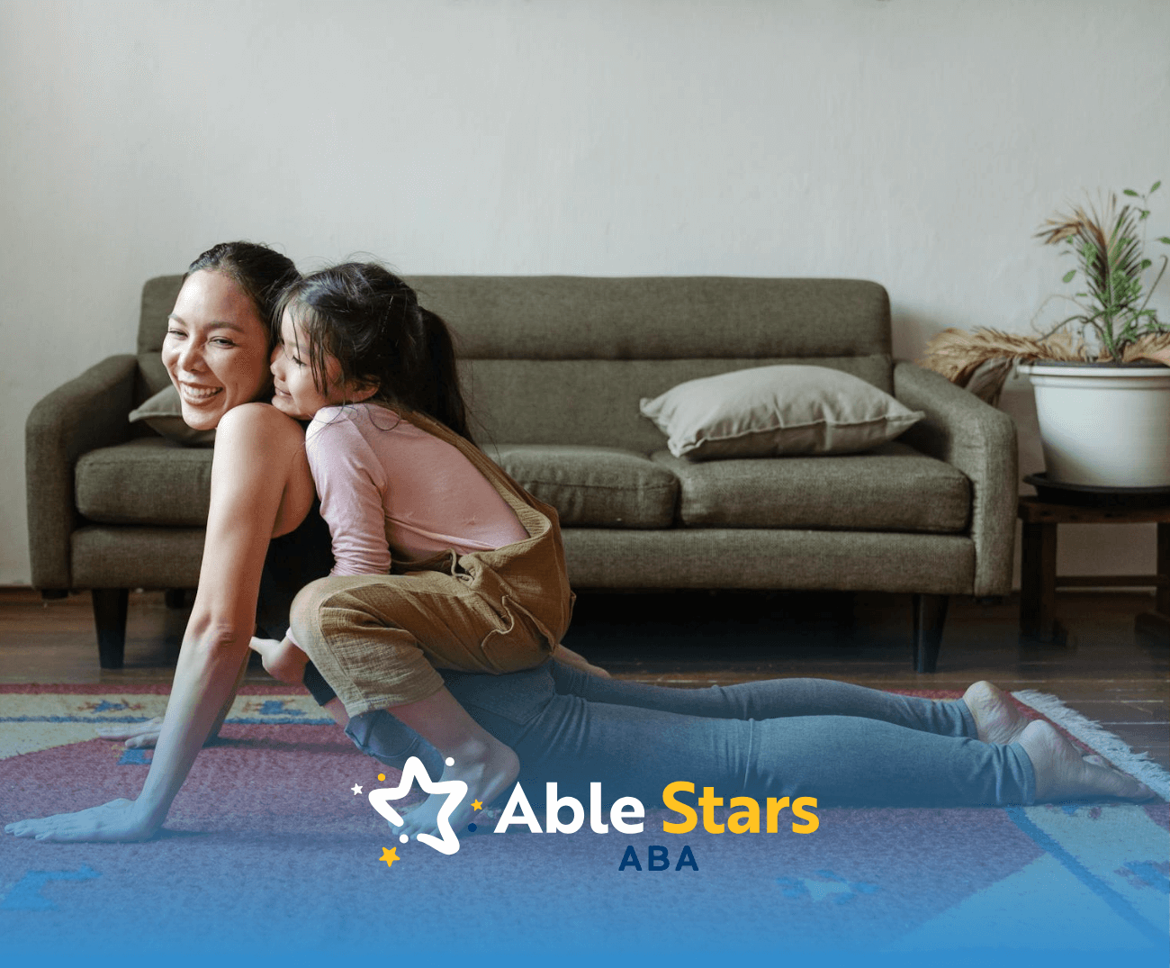 Autistic child hugging mother and expressing her love during an in-home ABA therapy session in Maryland.