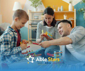 Family collaborates on building a vibrant toy structure while sitting together on the cozy living room floor